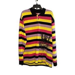 Seven Souls polo shirt mens long sleeve striped yellow purple black size XXL